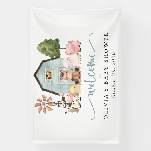 Farm Animals, Cute Animals, Baby Shower Welcome 横断幕 (縦)