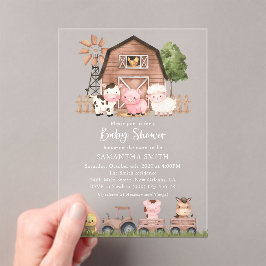 Farm Animals, Cute Animals, Barn, Baby Shower アクリル招待状