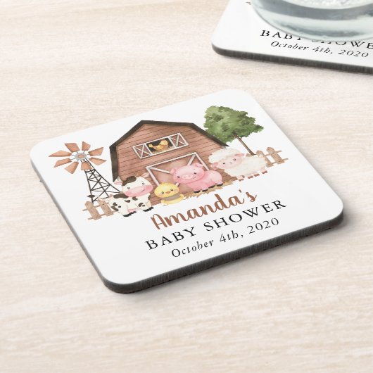Farm Animals, Cute Animals, Barn, Baby Shower コースター (左側)