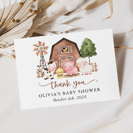 Farm Animals, Cute Animals, Barn, Baby Shower サンキューカード