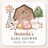 Farm Animals, Cute Animals, Barn, Baby Shower スクエアペーパーコースター (正面)