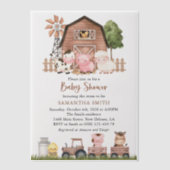 Farm Animals, Cute Animals, Barn, Baby Shower ベラム紙招待状 (正面)