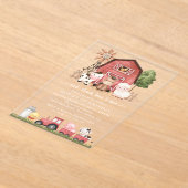 Farm Animals, Cute Animals, Barn, First Birthday アクリル招待状 (レイダウン)