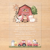 Farm Animals, Cute Animals, Barn, First Birthday アクリル招待状 (正面)