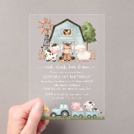 Farm Animals, Cute Animals, Barn, First Birthday アクリル招待状