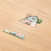Farm Animals, Cute Animals, Barn, First Birthday アクリル招待状 (レイダウン)