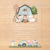 Farm Animals, Cute Animals, Barn, First Birthday アクリル招待状 (正面)