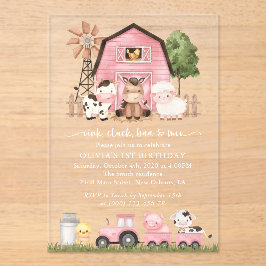 Farm Animals, Cute Animals, Barn, First Birthday アクリル招待状