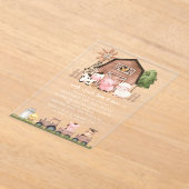 Farm Animals, Cute Animals, Barn, First Birthday アクリル招待状 (レイダウン)