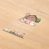 Farm Animals, Cute Animals, Barn, First Birthday アクリル招待状 (レイダウン)