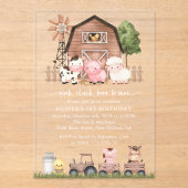 Farm Animals, Cute Animals, Barn, First Birthday アクリル招待状 (正面)