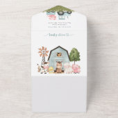 Farm Animals, Cute Animals, Barn, First Birthday オールインワン招待状 (外側)