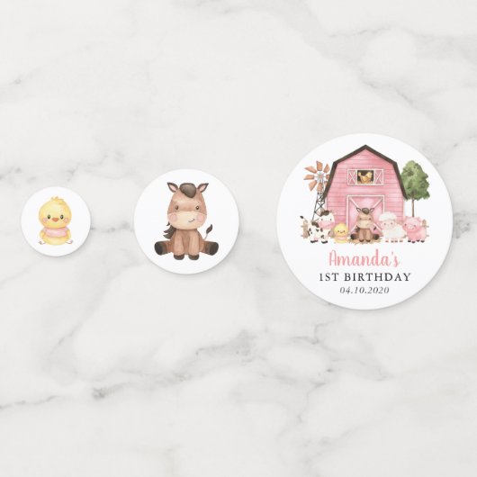 Farm Animals, Cute Animals, Barn, First Birthday コンフェッティ (正面)