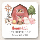 Farm Animals, Cute Animals, Barn, First Birthday コースター (正面)