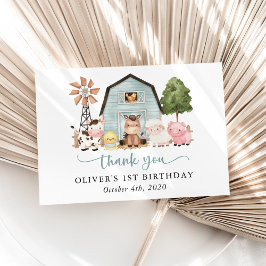 Farm Animals, Cute Animals, Barn, First Birthday サンキューカード