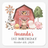 Farm Animals, Cute Animals, Barn, First Birthday スクエアシール (正面)