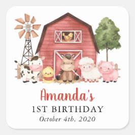 Farm Animals, Cute Animals, Barn, First Birthday スクエアシール