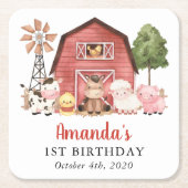 Farm Animals, Cute Animals, Barn, First Birthday スクエアペーパーコースター (正面)