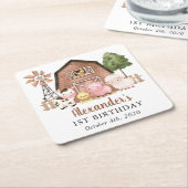 Farm Animals, Cute Animals, Barn, First Birthday スクエアペーパーコースター (アングル)