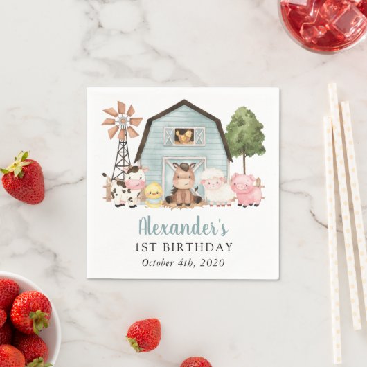 Farm Animals, Cute Animals, Barn, First Birthday スタンダードカクテルナプキン (インサイチュ)