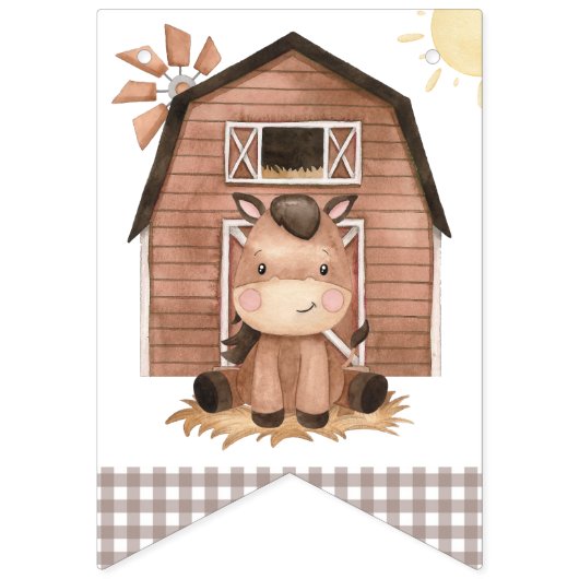 Farm Animals, Cute Animals, Barn, First Birthday バンティングフラッグ (第1の旗)