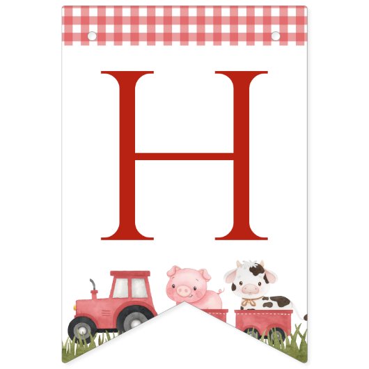 Farm Animals, Cute Animals, Barn, First Birthday バンティングフラッグ (第2の旗)