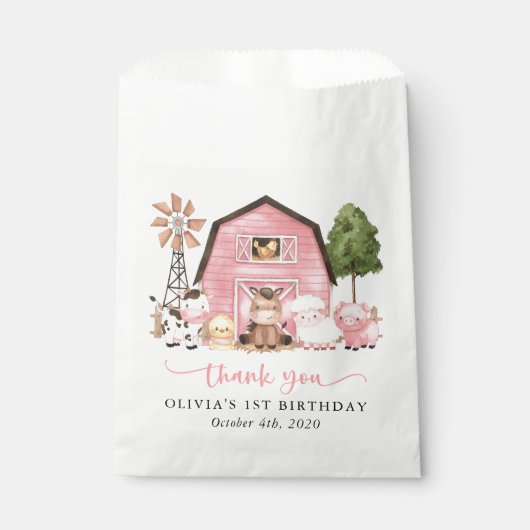 Farm Animals, Cute Animals, Barn, First Birthday フェイバーバッグ (正面)