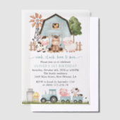 Farm Animals, Cute Animals, Barn, First Birthday ベラム紙招待状 (オフセット)