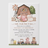 Farm Animals, Cute Animals, Barn, First Birthday ベラム紙招待状 (正面)
