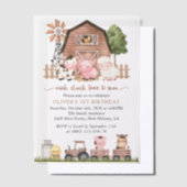 Farm Animals, Cute Animals, Barn, First Birthday ベラム紙招待状 (オフセット)