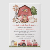 Farm Animals, Cute Animals, Barn, First Birthday ベラム紙招待状 (正面)