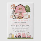 Farm Animals, Cute Animals, Barn, First Birthday ベラム紙招待状 (正面)