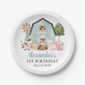 Farm Animals, Cute Animals, Barn, First Birthday ペーパープレート (正面)