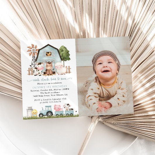 Farm Animals, Cute Animals, Barn, First Birthday 招待状