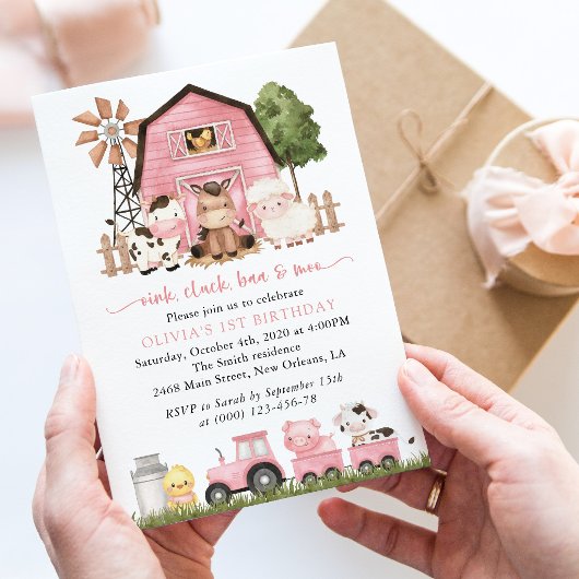 Farm Animals, Cute Animals, Barn, First Birthday 招待状