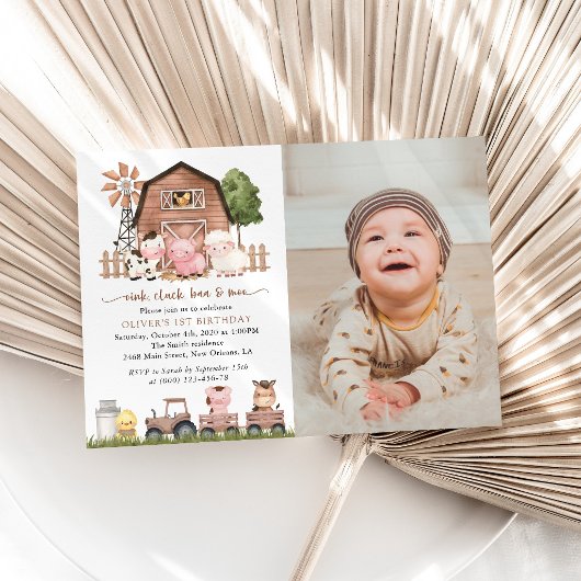 Farm Animals, Cute Animals, Barn, First Birthday 招待状