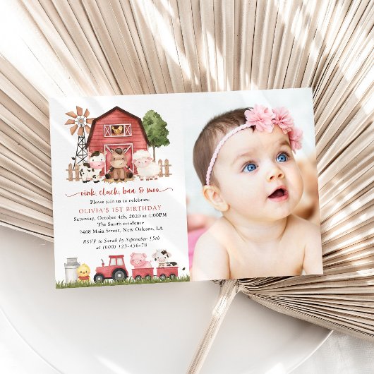 Farm Animals, Cute Animals, Barn, First Birthday 招待状