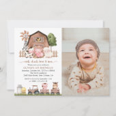 Farm Animals, Cute Animals, Barn, First Birthday 招待状 (正面)