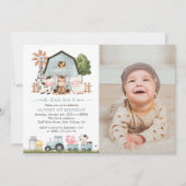 Farm Animals, Cute Animals, Barn, First Birthday 招待状 (正面)