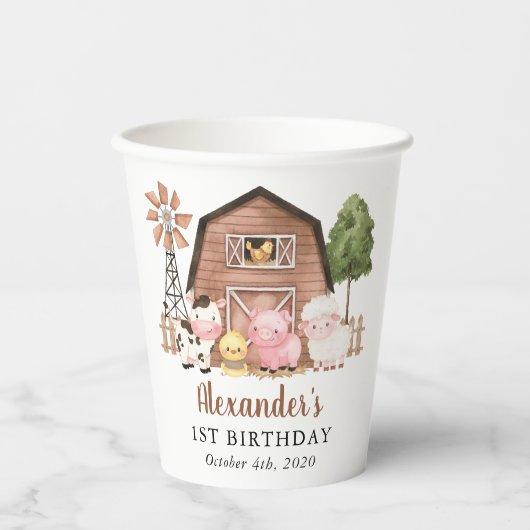 Farm Animals, Cute Animals, Barn, First Birthday 紙コップ (正面)