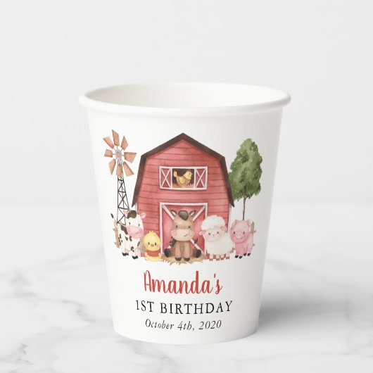 Farm Animals, Cute Animals, Barn, First Birthday 紙コップ (正面)
