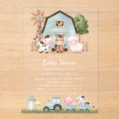 Farm Animals, Cute Animals, Blue Barn, Baby Shower アクリル招待状 (正面)