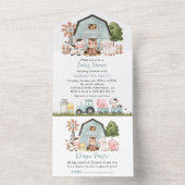 Farm Animals, Cute Animals, Blue Barn, Baby Shower オールインワン招待状 (内側)