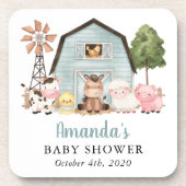 Farm Animals, Cute Animals, Blue Barn, Baby Shower コースター (正面)