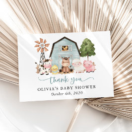 Farm Animals, Cute Animals, Blue Barn, Baby Shower サンキューカード