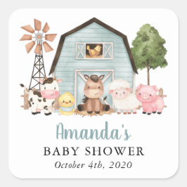 Farm Animals, Cute Animals, Blue Barn, Baby Shower スクエアシール