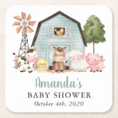 Farm Animals, Cute Animals, Blue Barn, Baby Shower スクエアペーパーコースター (正面)
