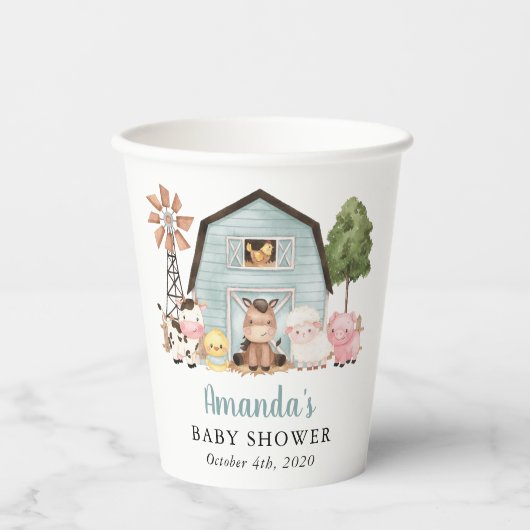 Farm Animals, Cute Animals, Blue Barn, Baby Shower 紙コップ (正面)