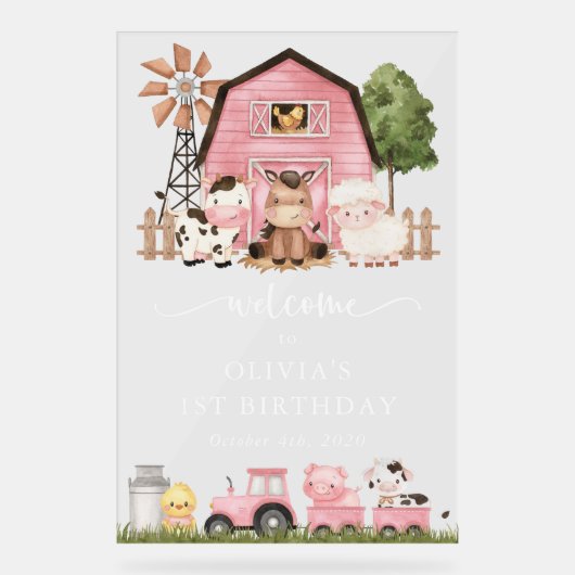 Farm Animals, Cute Animals, First Birthday Welcome アクリルサイン (正面)
