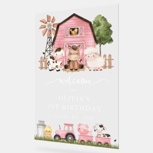 Farm Animals, Cute Animals, First Birthday Welcome アクリルサイン (傾斜)